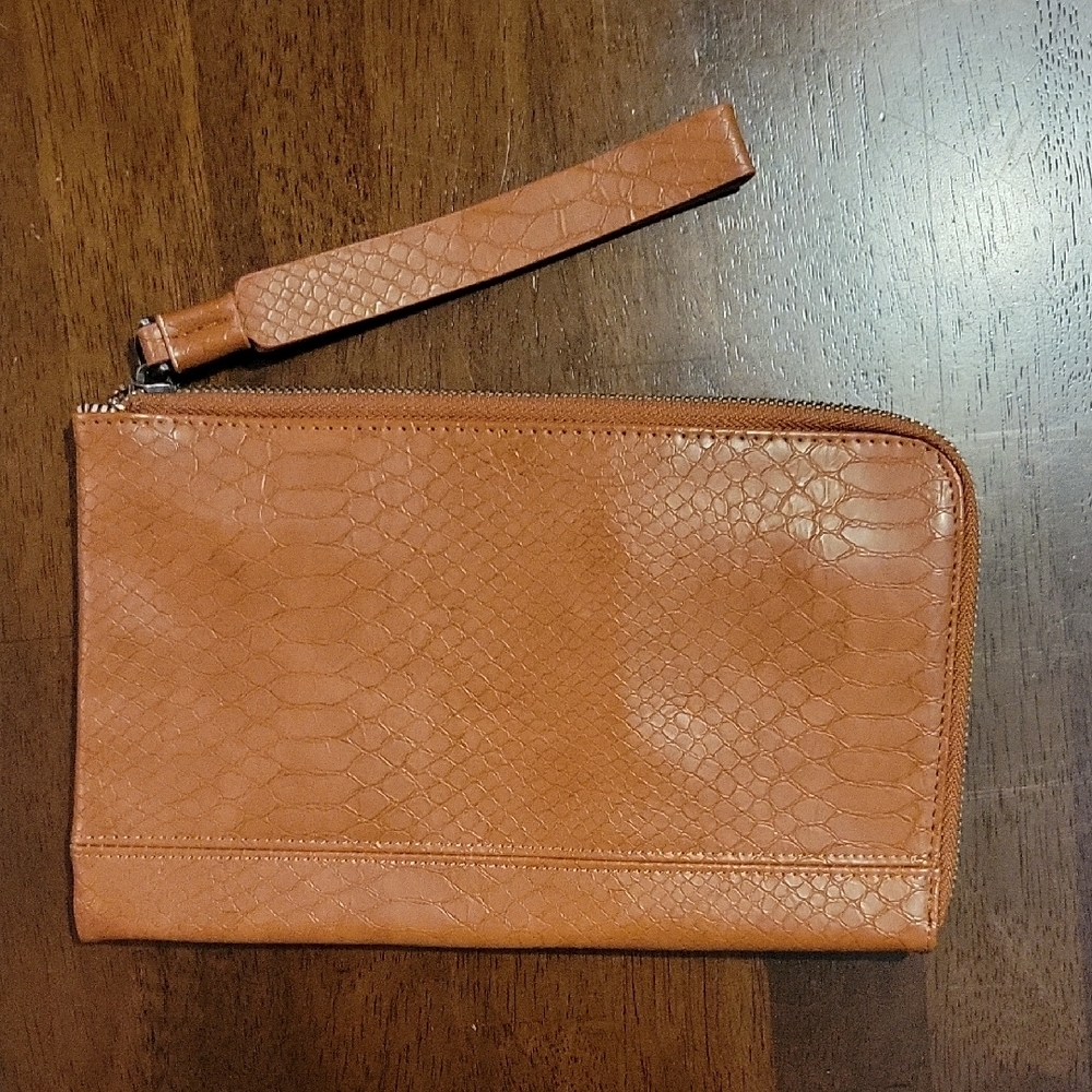 Tan Textured Wristlet Clutch